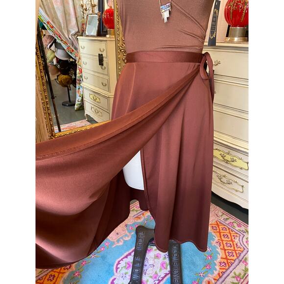 vintage 1970s rust wrap skirt 70s dancewear s/m tie waist bronze disco boho - Picture 2 of 8